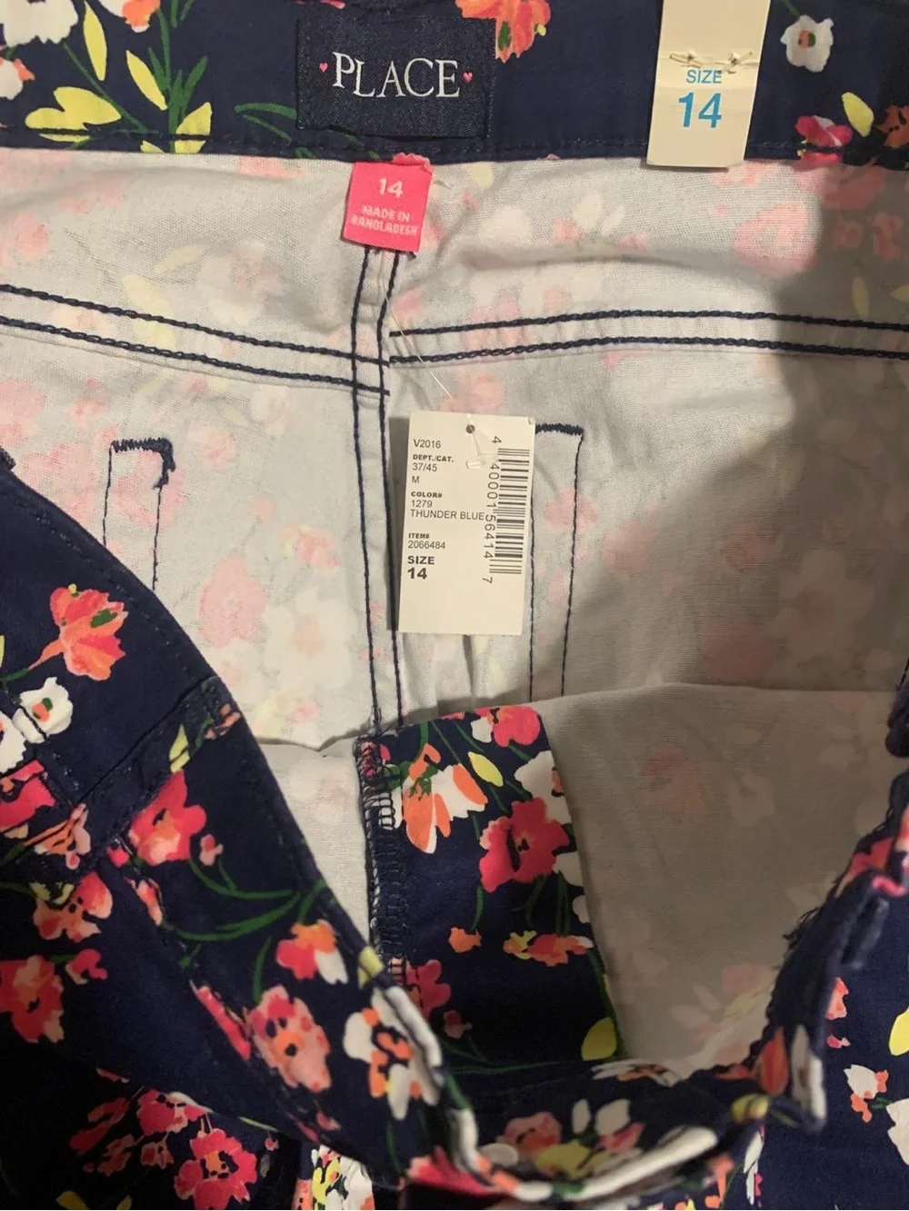 Place Navy Floral Pants with Pink & White Blossoms
